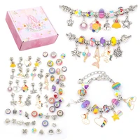 new children cartoon bracelets diy charm bracelet necklaces jewelry making kit with pink gift box for girls women christmas gift