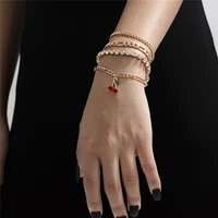 hi man 4pcsset french mixed micro inlaid zircon cherry bracelet women noble elegant anniversary party jewelry