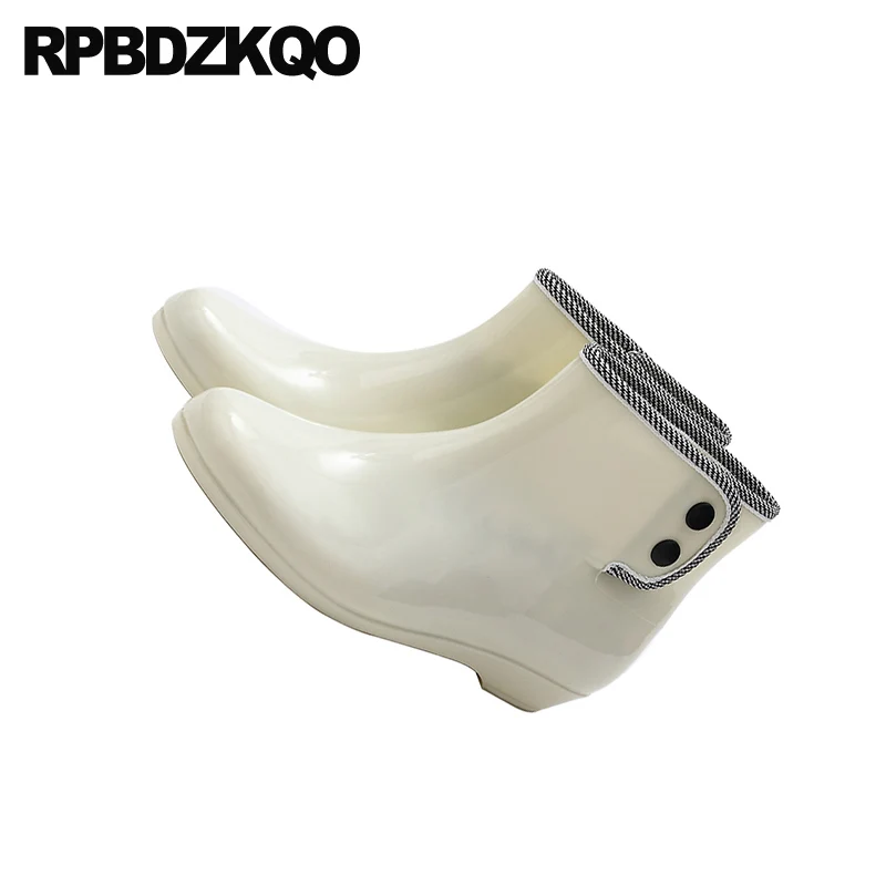 Женские резиновые ботинки без шнуровки зеленые водонепроницаемые ботильоны с