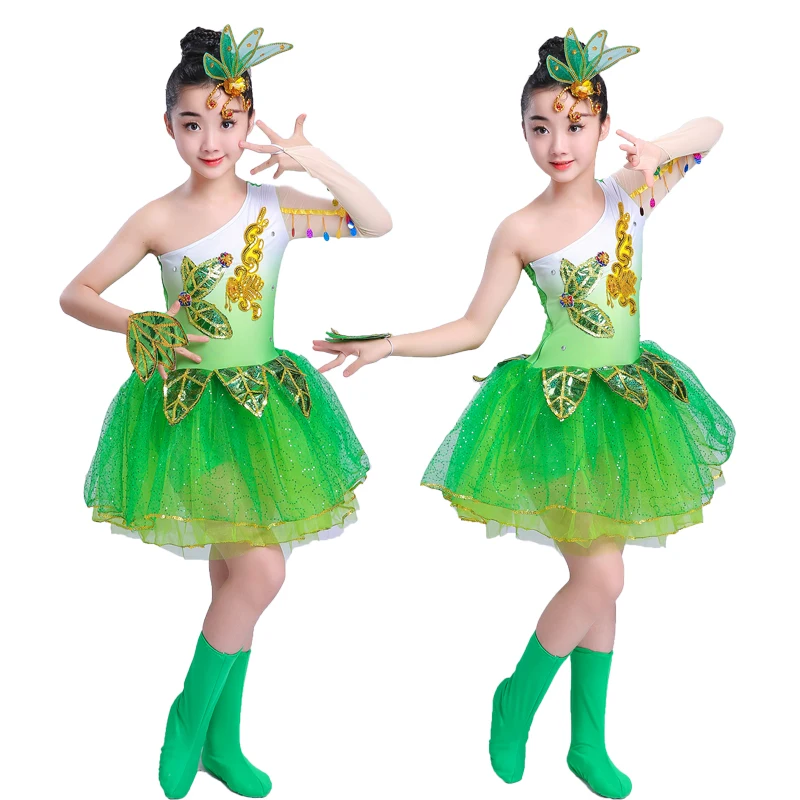 Children's jazz Latin dance clothes boys girls stage performance pettiskirt toddler chorus green princess skirt |