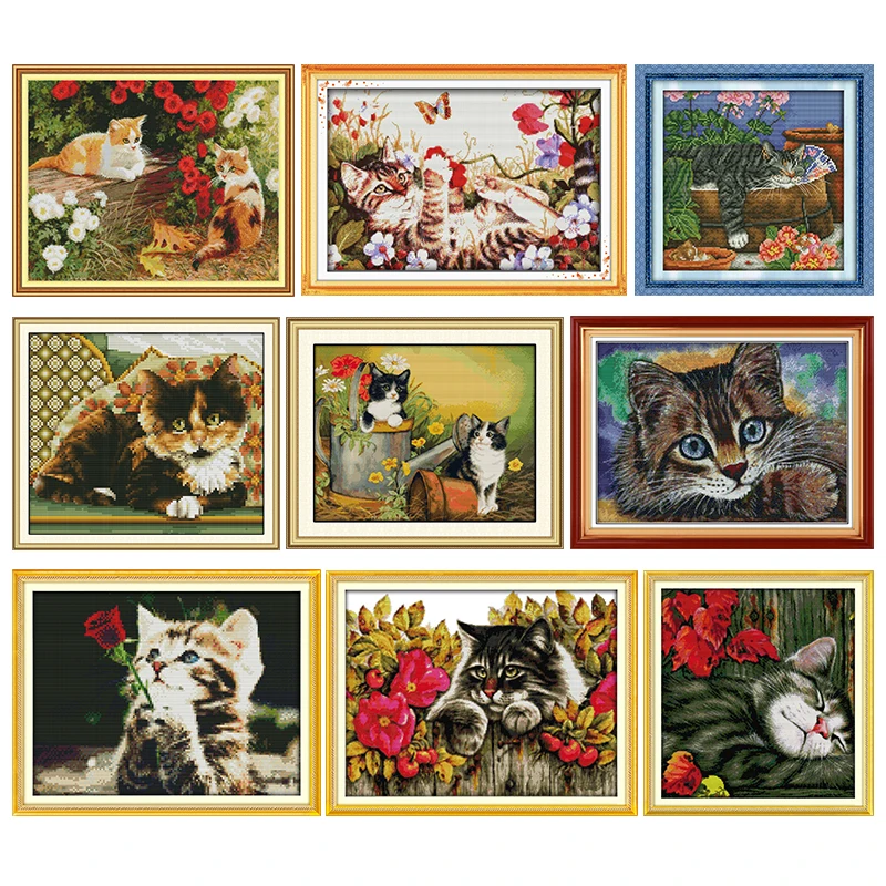 

Cat Cross Stitch Embroidery Kits Needlework Stamped Thread Decoration Gift DMC 11CT 14CT Print Counted Fabric Handmade Craft Set