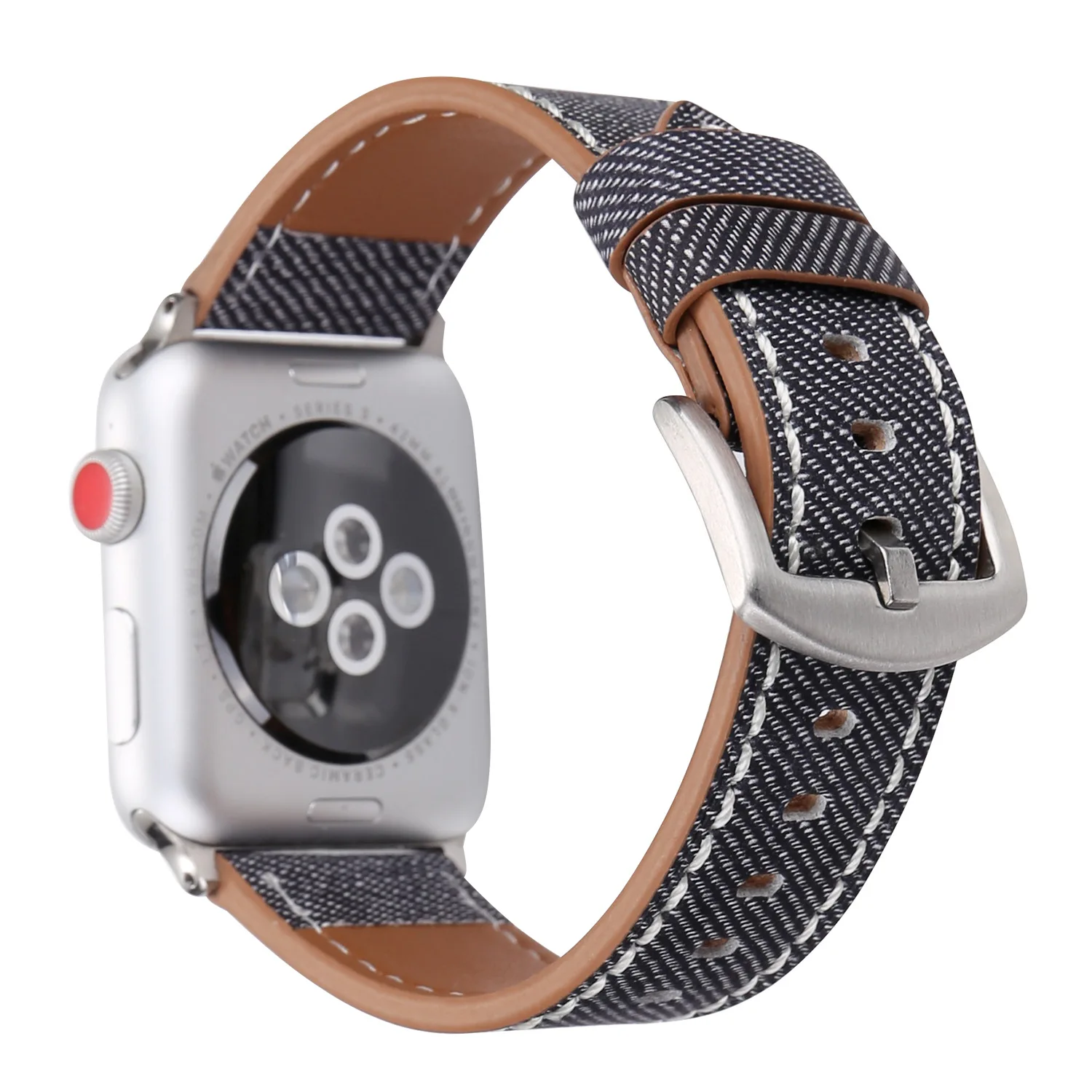 Ремешок для apple watch series 4 5 3 2 1 кожаный ремень для iwatch холст с классической пряжкой темно-синие джинсы 38 42 мм
