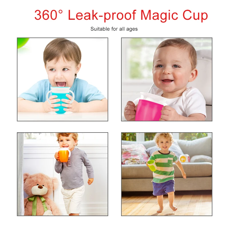 

360 Degrees Can Be Rotated Baby Learning Drinking water Drinking Cup With Double Handle LeakProof Child Water Cup Bottle 260ML