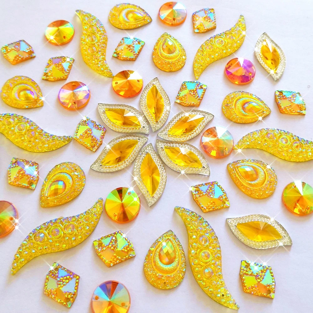 Смешанная желтая AB Свадебная аппликация декоративные камни и Кристаллы Стразы