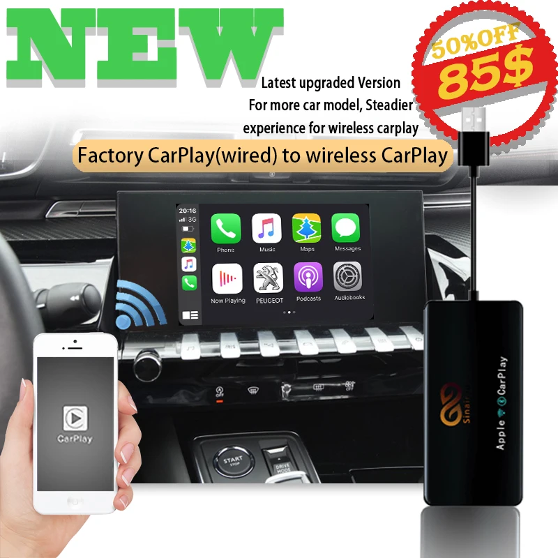 Sinairyu беспроводной ключ Carplay для Peugeot Skoda iOS навигация 2016 2020 Mini Airplay USB активатор