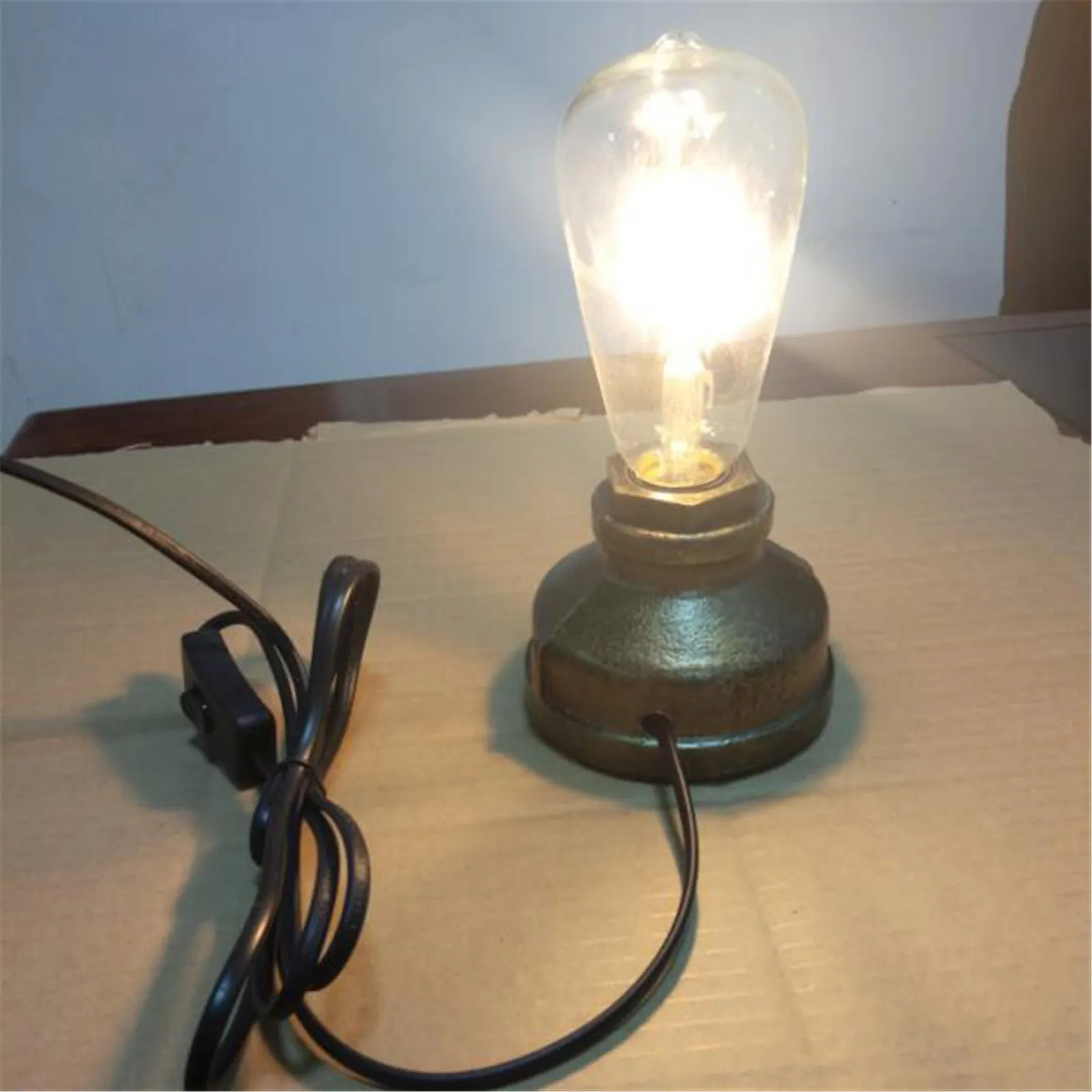 

New Retro Vintage Table Lamp Lampholder Loft Steampunk Water Pipe Antique E27 Light Bulb Industrial Lamp Lamp Metal