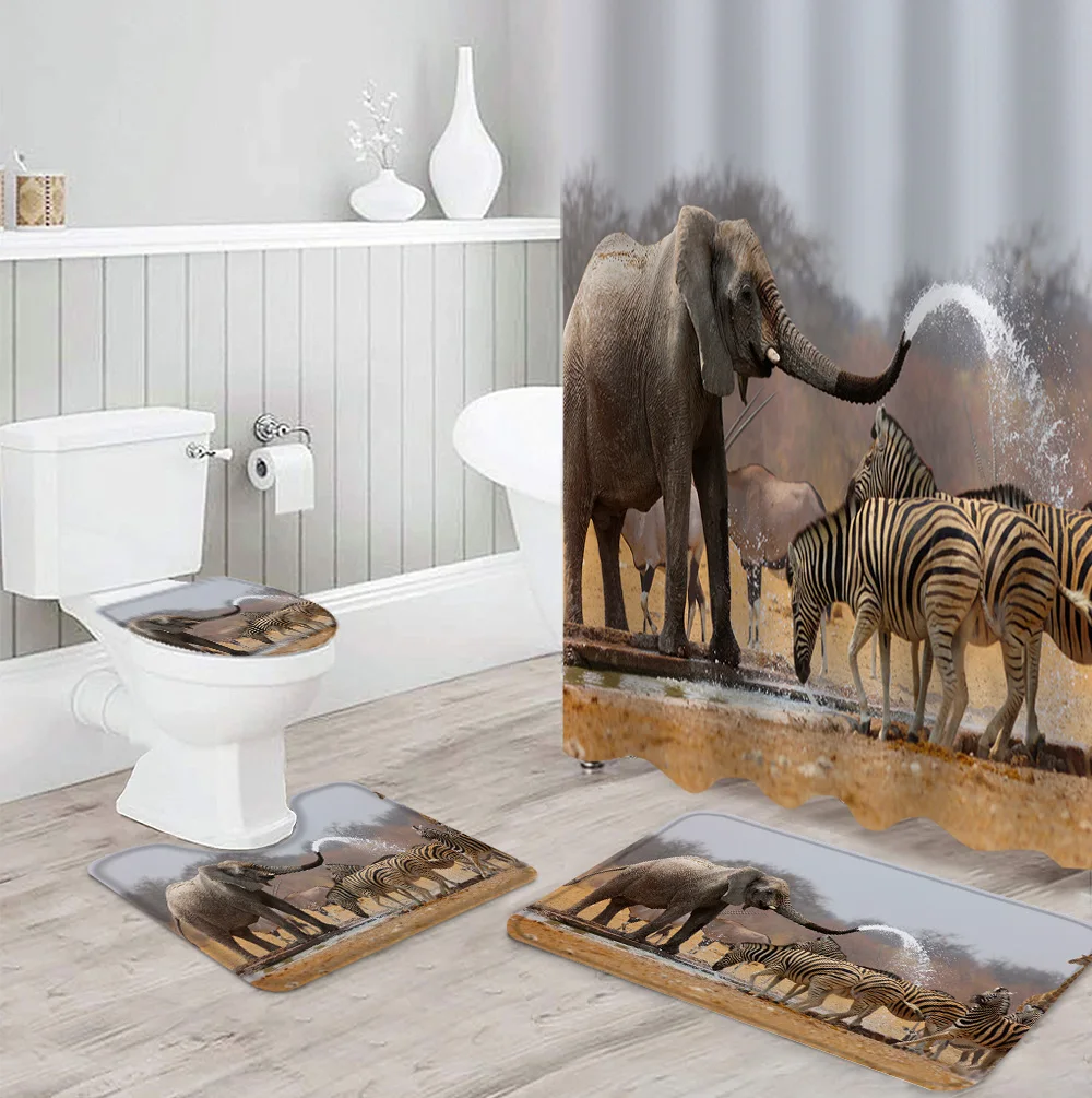 Африканская индийская занавеска для ванны с принтом слона водонепроницаемый