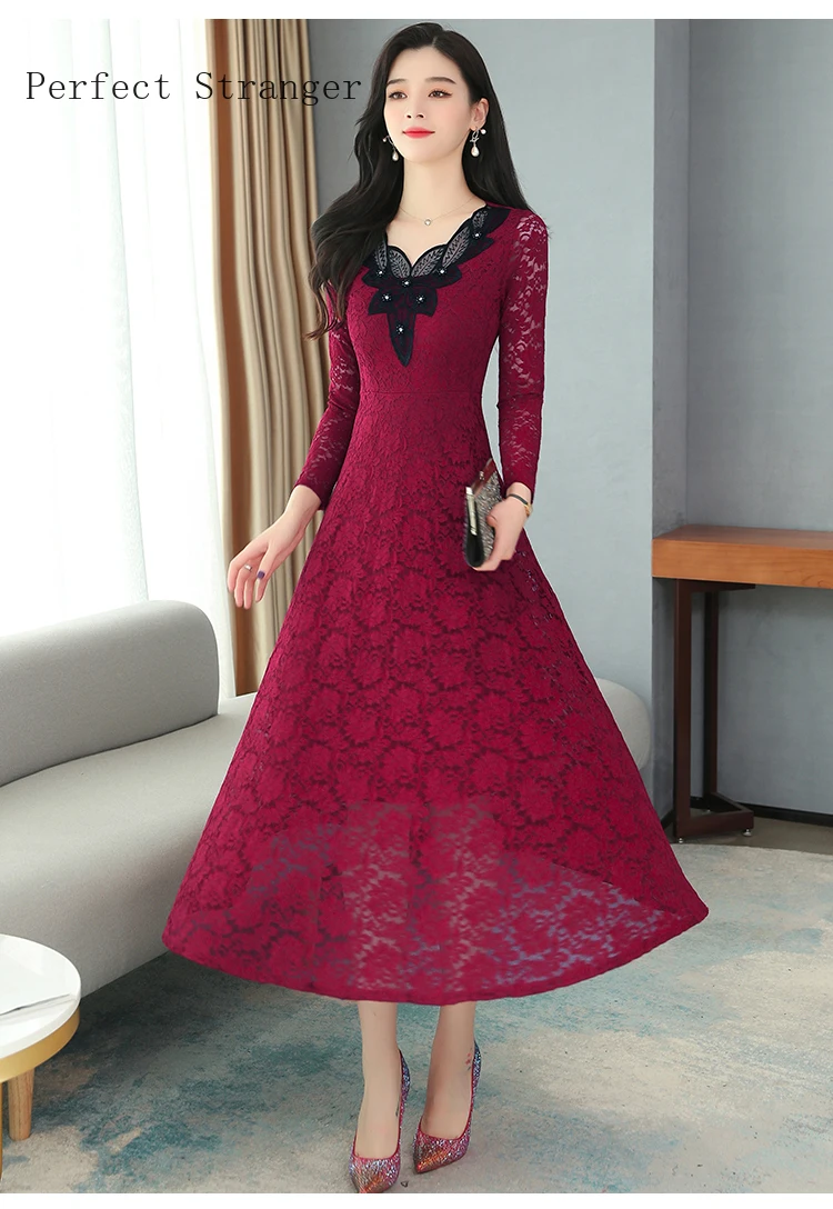 Женское длинное кружевное платье элегантное в стиле ретро с цветочной вышивкой и