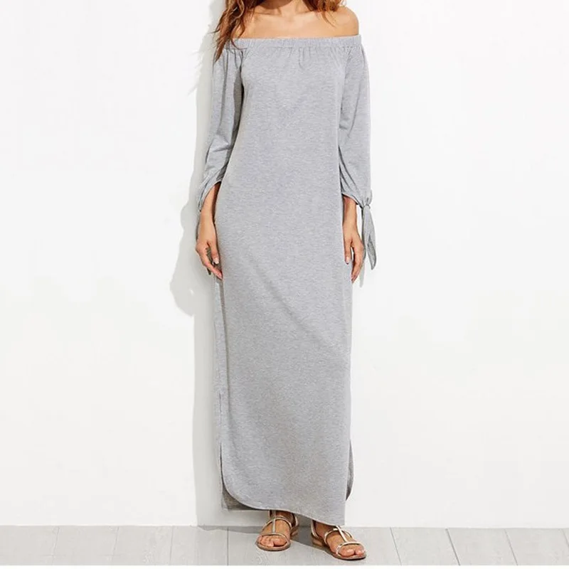 

Sexy Split Ankle Length Long Dress Female Women Casual Long Dress Sexy Off The Shoulder Long Sleeve Spring Autumn Dress