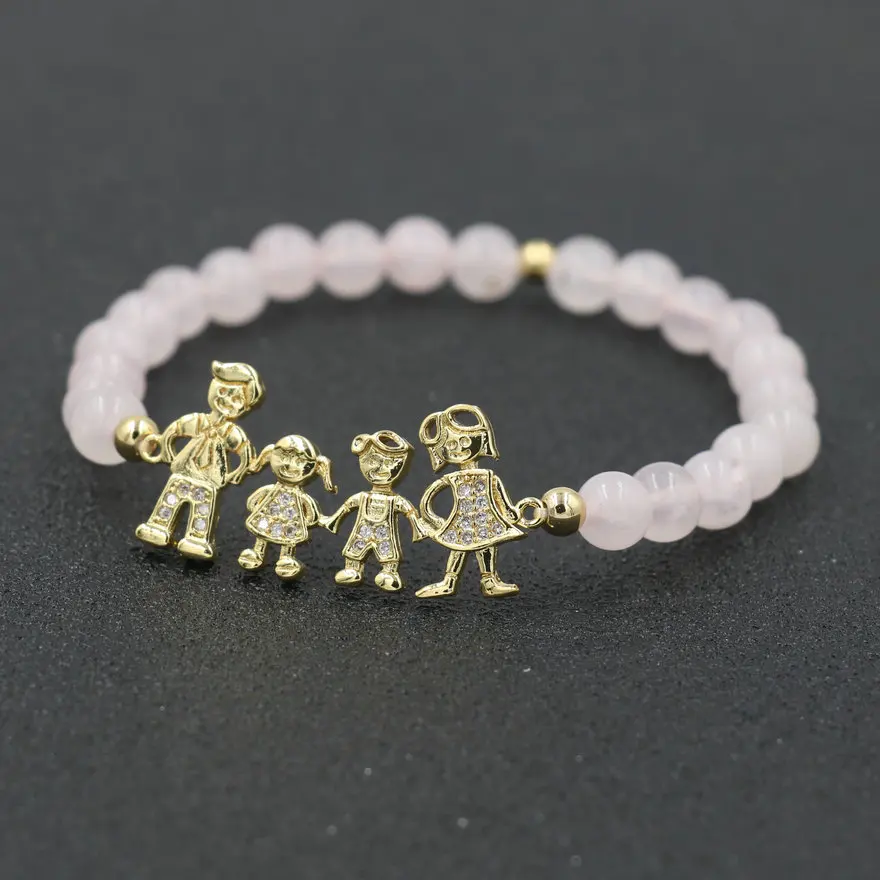 Sweet Micro CZ Dad Mum Boy Girl Family Bracelet For Women Natural Stone Bracelets Couples Chakra Jewelry Gift Pulseira Mujer | Украшения и