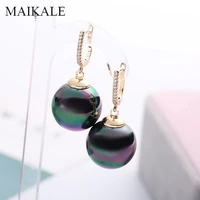 maikale fashion red black pearl earrings zirconia gold silver color big ball earrings with pearl drop earrings for women gifts