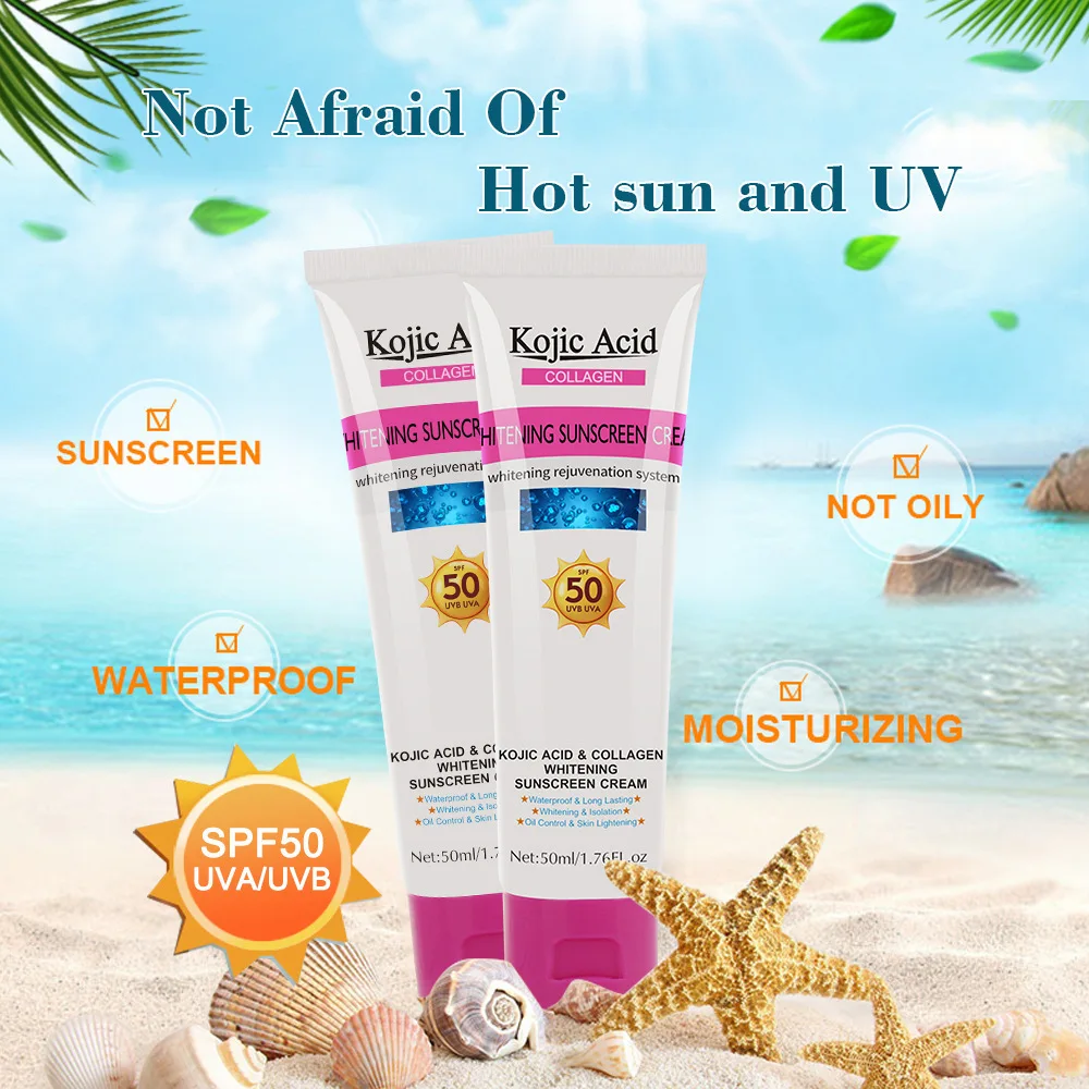 

Kojic Acid Facial Body Sunscreen Whitening Sun Cream Sunblock Skin Protective Cream Anti-Aging Oil-control Moisturizing SPF 50