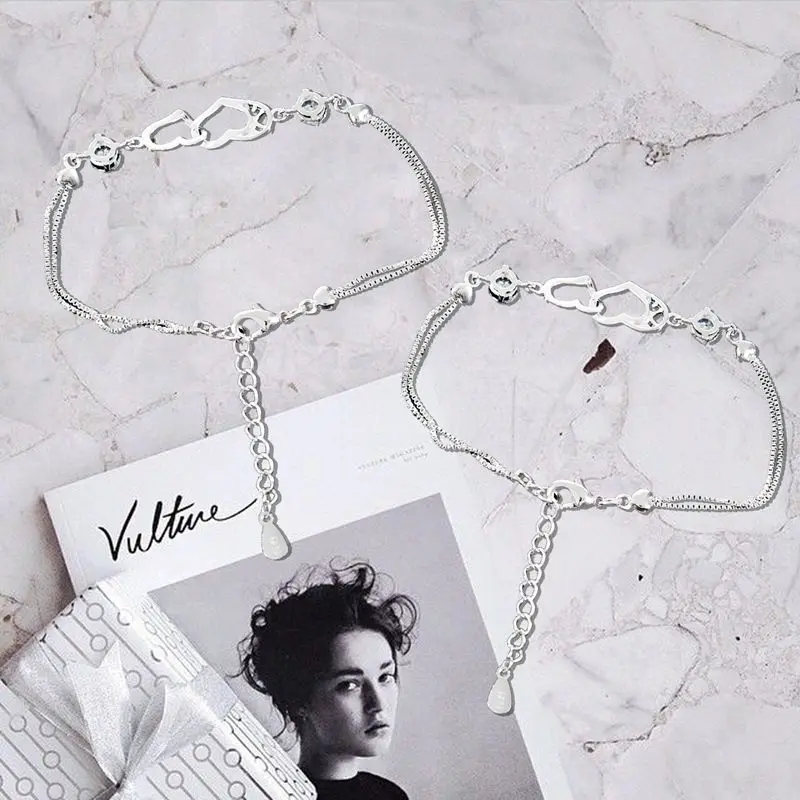 Браслет женский с серебряным покрытием браслет гравировкой I love U 16 + 4 см