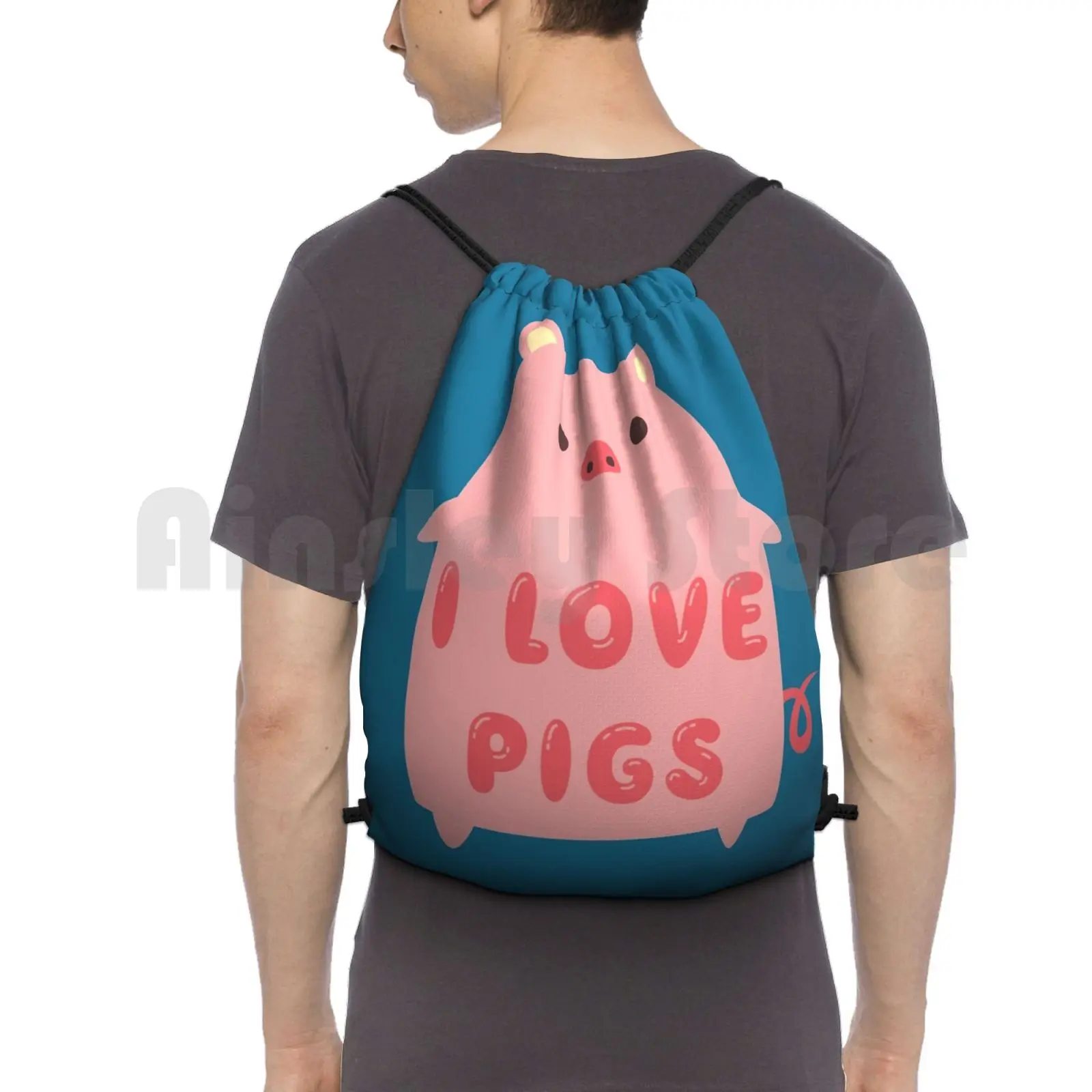 

I Love Pigs Cute Backpack Drawstring Bag Riding Climbing Gym Bag Cute Pig Pigs Piggies Piggy Mini Pig Micro Pig