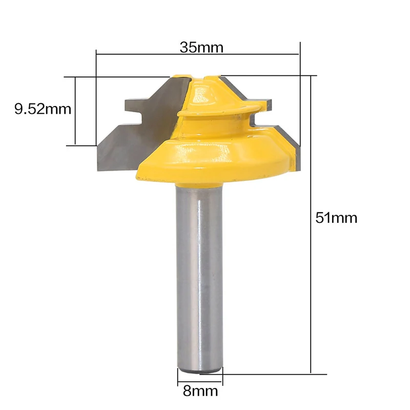 

45 Degree 8mm Shank Miter Router Bit Trimmer Milling Joint Tenon Cutters Parts