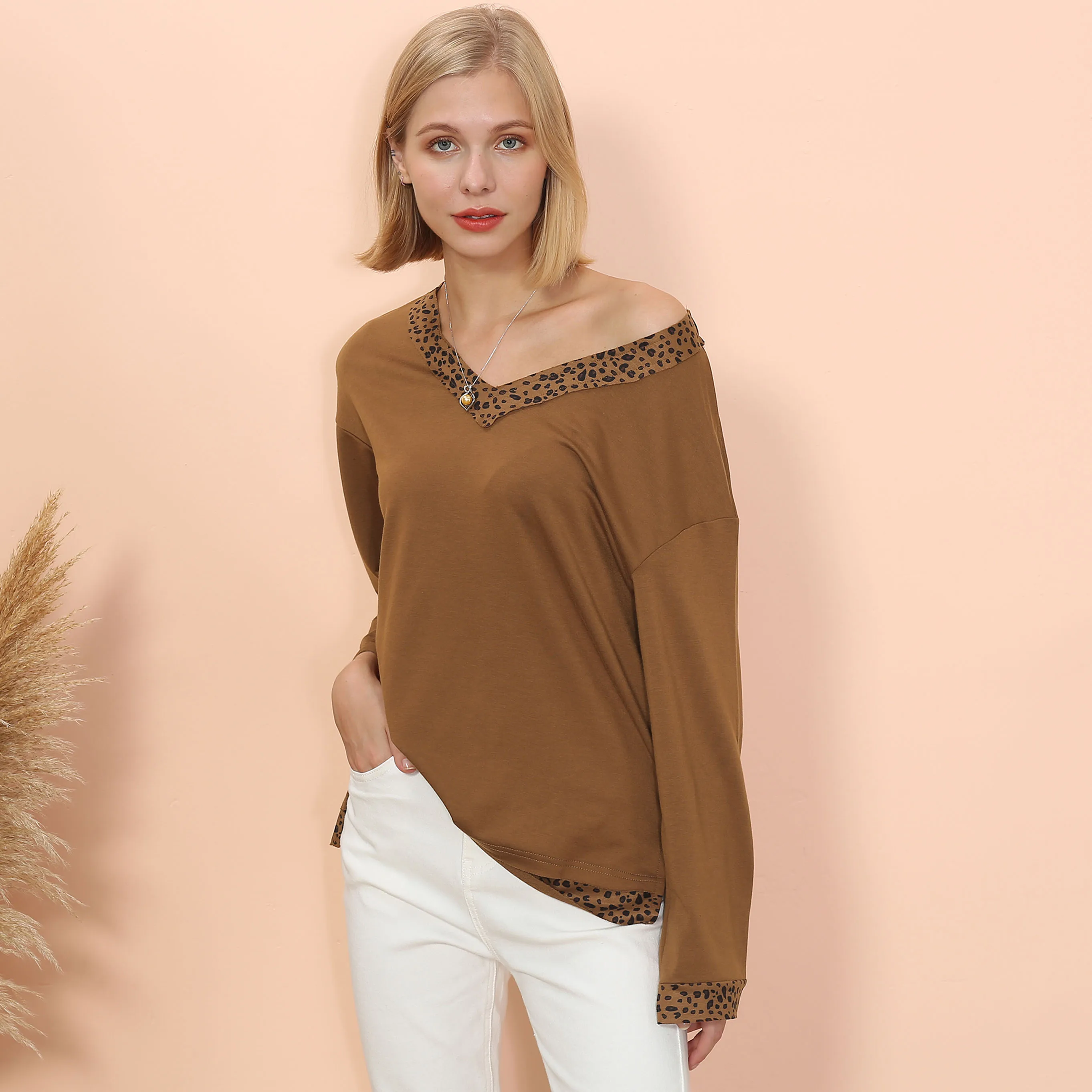 

Sexy Off Shoulder Leopard Blouse Chiffon Women Tops Spring Autumn 2021 Animal Print Casual Loose Long Sleevel Shirts
