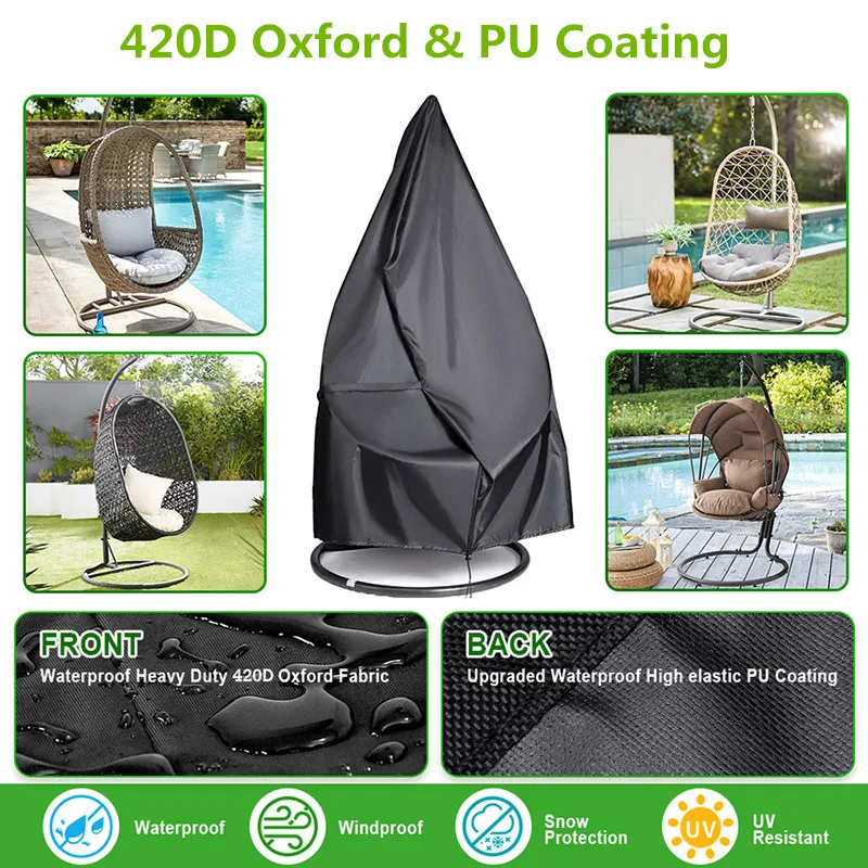 

420D Oxford Waterproof Patio Chair Cover Egg Swing Chair Dust Proof Protector With Zipper Case Anti-UV for Outdoor Hanging Chair