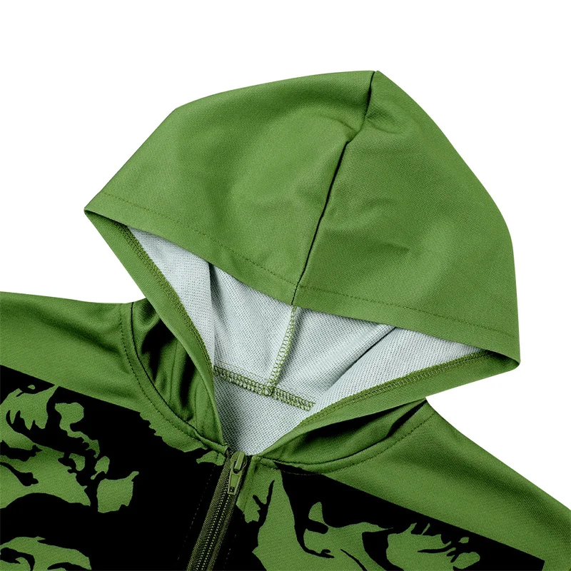 

3 Colors Women Autumn Hoodie Portrait Print Hooded Long Sleeves Zipper-Open Sweatshirt with Pockets