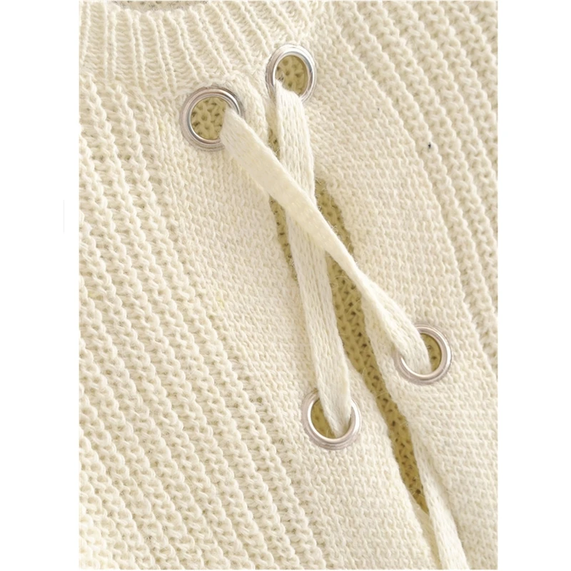 

Jumpers Ladies White V Neck Knitted Cashmere Ribbed Sweaters Pullovers Tops Fashion 2018 Women Fall Winter Lace Up