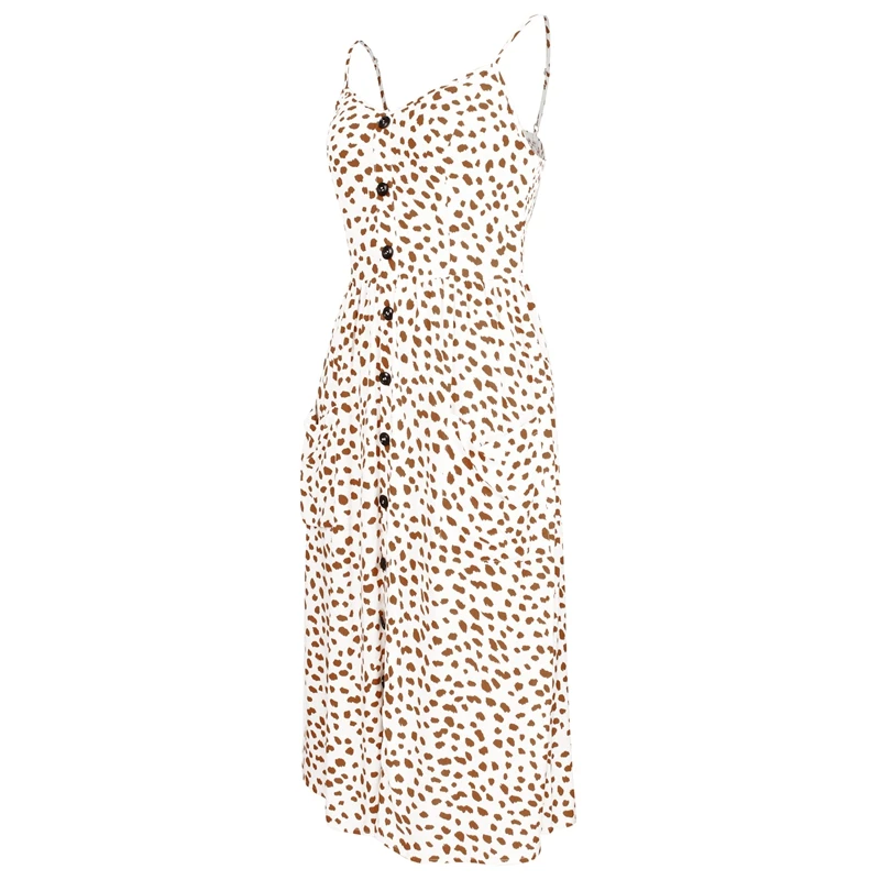 

Women Backless Straps Button Casual Summer Dress