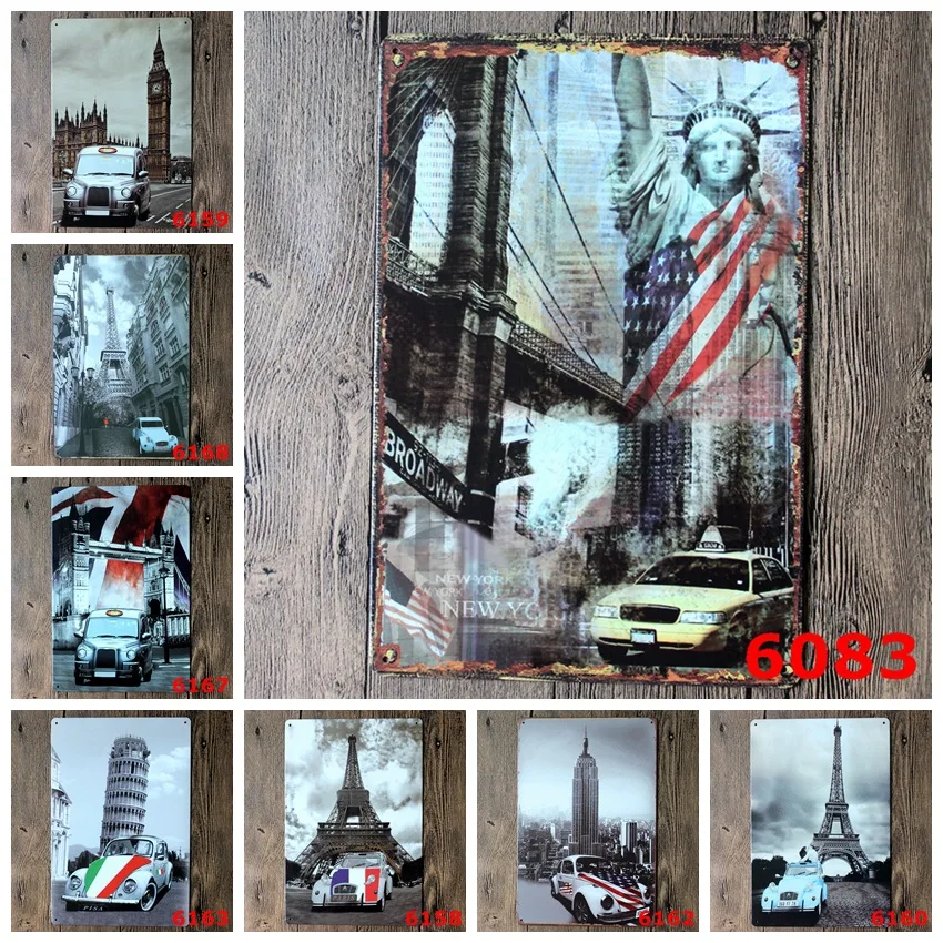 Новые европейские и американские аттракционы металлические знаки автомобиль