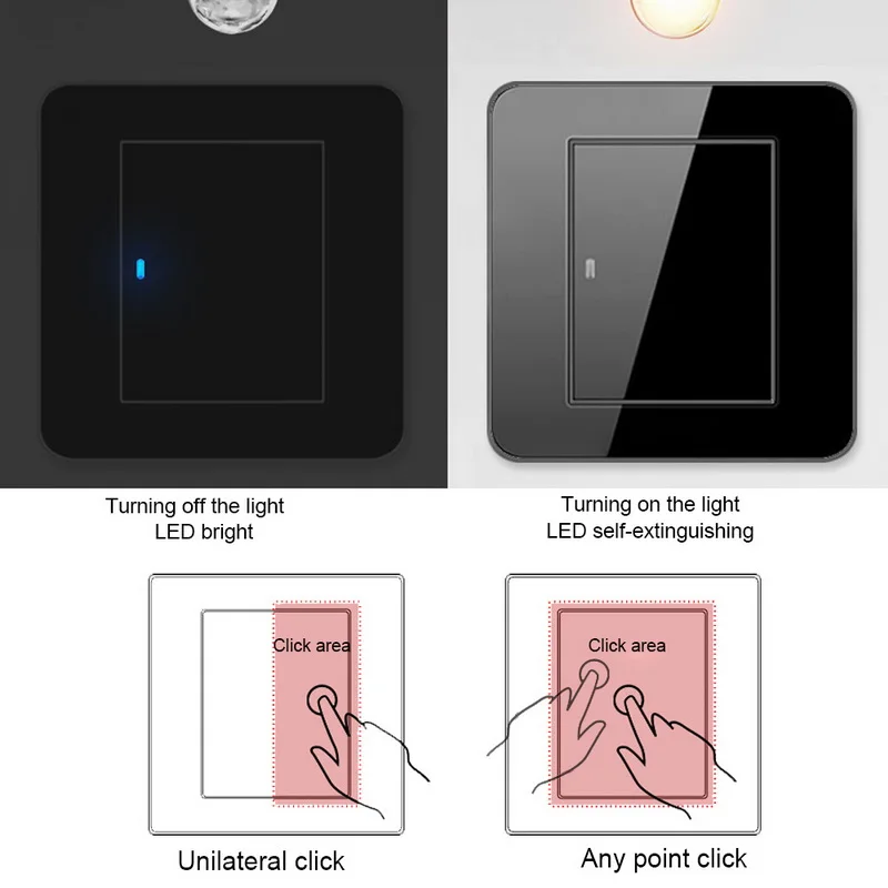 EU/UK Standard Smart Wireless Switch 1/2/3/4 Gang 1/2 Way Light Touch Push Panel With LED Indicator | Обустройство дома