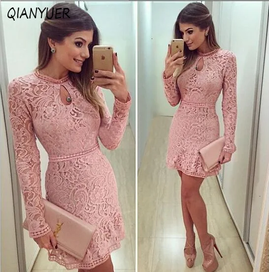 Женское платье модное кружевное ажурное с длинным рукавом офисное пикантное