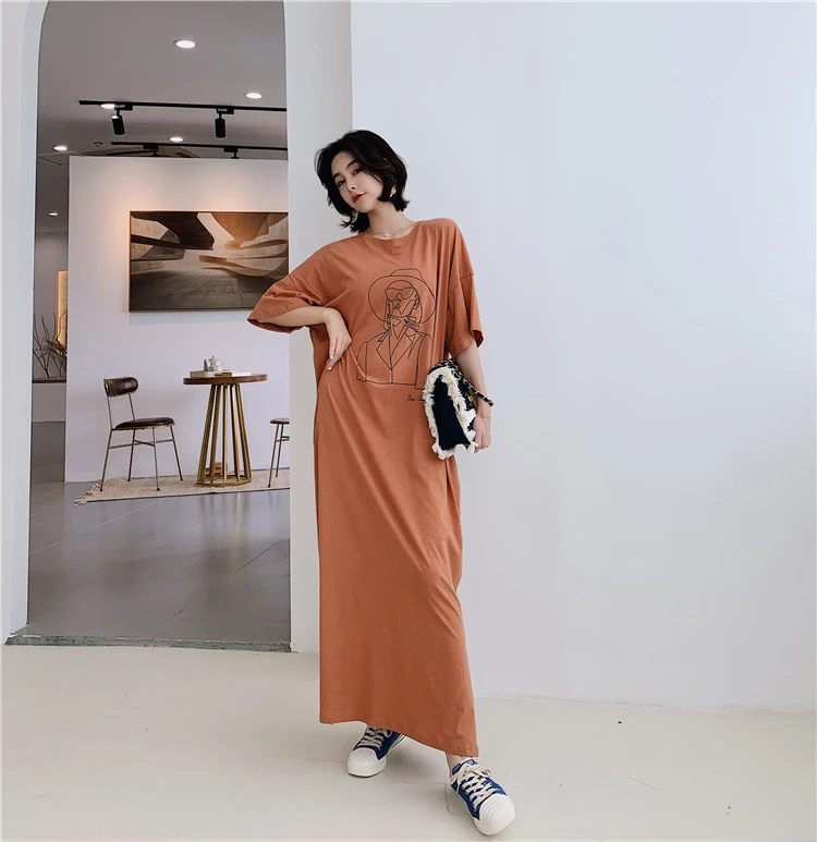camel Fashion Cartoon Print Plus Size Summer Dress Cotton Casual O-Neck T-shirt Batwing Sleeve Women Dress Tops Vestidos De Fiesta - Цвет: camel