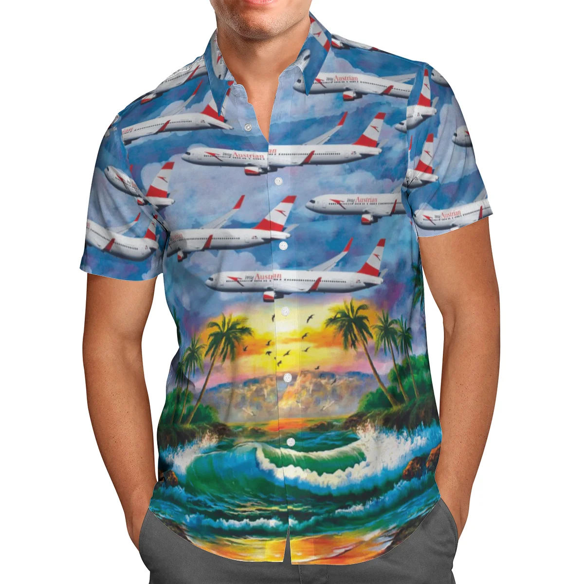 

Plane Print Short Sleeve Shirts For Men Loose Cardigan Button Shirts Plus Size Hawaiian Style Summer 2021 Ventilated Shirt S1236