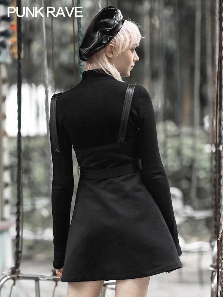 Женское платье на подтяжках в стиле панк темно-черная приталенная юбка с