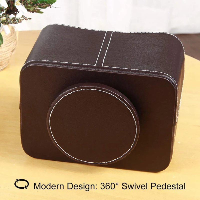 

Remote Control Holder, 360 Degrees Rotatable Desktop Supply Organizer PU Leather Desk Storage Box Brown