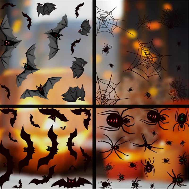 

4pcs/set Halloween Window Stickers Bat Spider Web Wall Stickers Haunted House Decor Halloween Party Decoration Supplies DIY