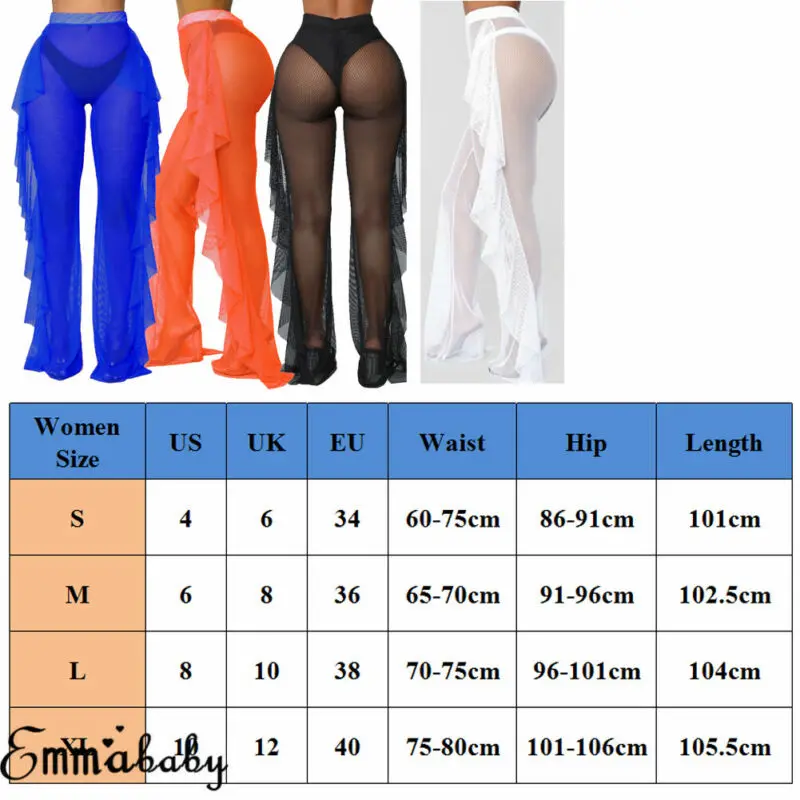 Sexy Women Beach Cover Up See Through Ruffle Pants Mesh Sheer Long Bikini Bottoms Swimsuit Swimwear | Женская одежда