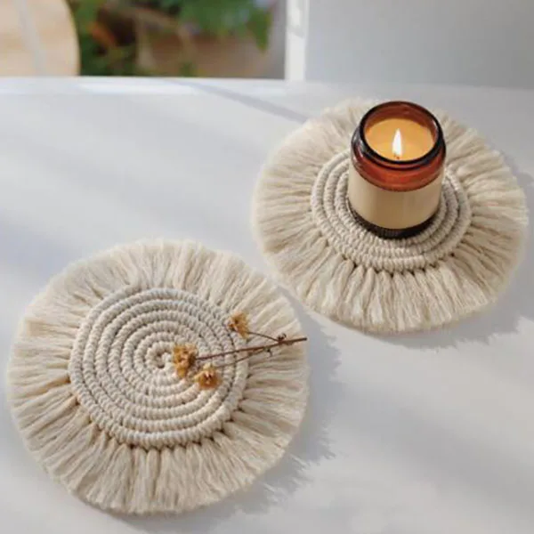 3Pcs 18Cm Round Cotton Coasters Insulation Coffee Pad Placemat Non-Slip Handmade Macrame Cup Cushion Mat For Table |