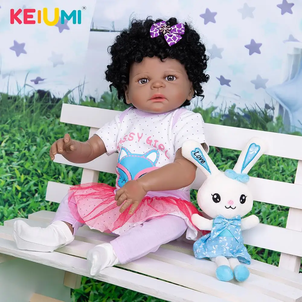 KEIUMI Сделай Сам 23 дюйма Reborn Baby полностью силиконовый тело Кукла Черная кожа с