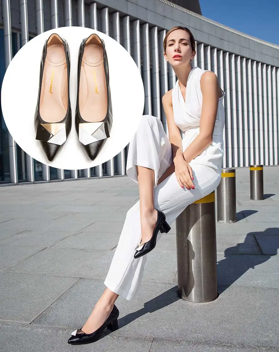 

Pumps European style time simple comfortable high heels 2021 new pointed thick heel shoes pu single shoes wild women's shoes