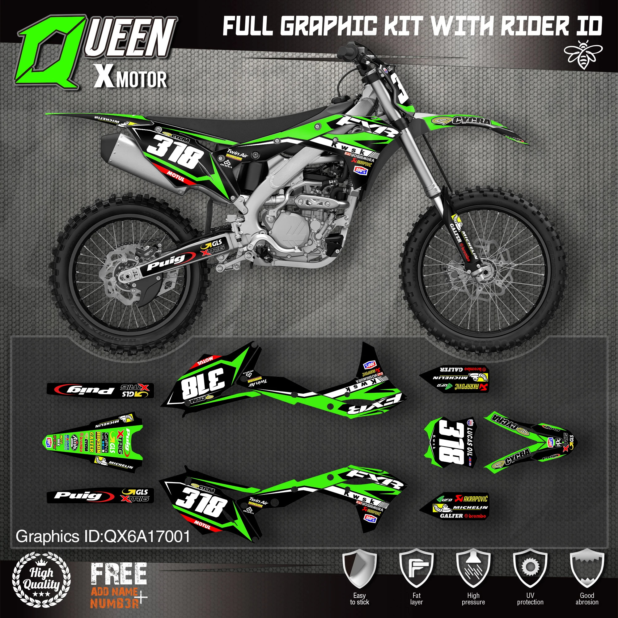 Queen X MOTOR Custom Team графические наклейки Набор наклеек для Kawasaki Decal 2017 2018 2019 2020 KXF 250 001 |