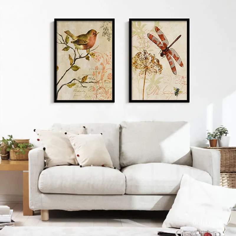 Triptych American Vintage Watercolor Birds On Tree Canvas Painting Art Print Poster Animal Wall Picture Home Decor For Rooms | Дом и сад