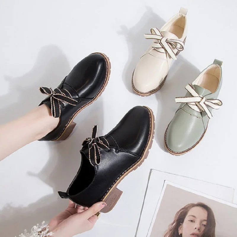 

Korean Version Of The New Fashion Flat Solid Color Lace-Up Ladies Small Leather Shoes Single Shoes Spring And Autumn Casual Shoe