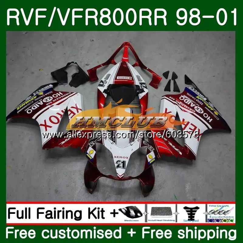 

Body For HONDA Interceptor VFR800R VFR800RR 1998 1999 2000 2001 87CL.96 VFR 800RR 800 RR VFR800 98 99 00 01 Fairing Red White