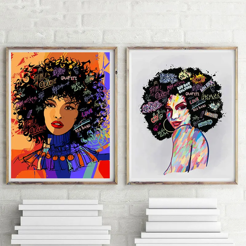 Современное художественное граффити Черная Женская Картина на холсте настенное