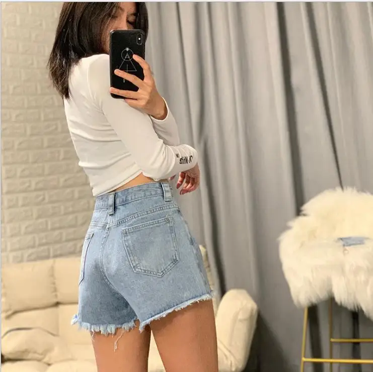 

Pantalones Cortos Mujer Spring Summer Wide Leg Female Denim Shorts Pockets Tassel High Waist Jeans Short S/Xl K1274