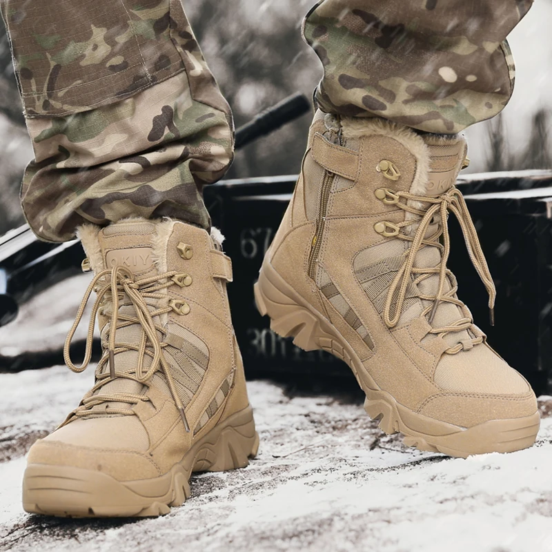

New Autumn Winter Shoes Men Military Boots Outdoor Men Snow Boots Desert Tactical Combat Boots Warm Cotton Shoes Hiking Boots