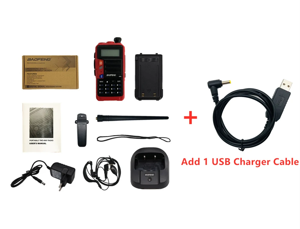Red With USB Charger Комплект из двух-передающая радиоустановка Baofeng UV 5R Pro 8 Вт Мощность радио Comunicador двухдиапазонный УКВ иди и болтай Walkie Talkie “иди и UV-5R обновления CB Любительское радио - Цвет: Red With USB Charger
