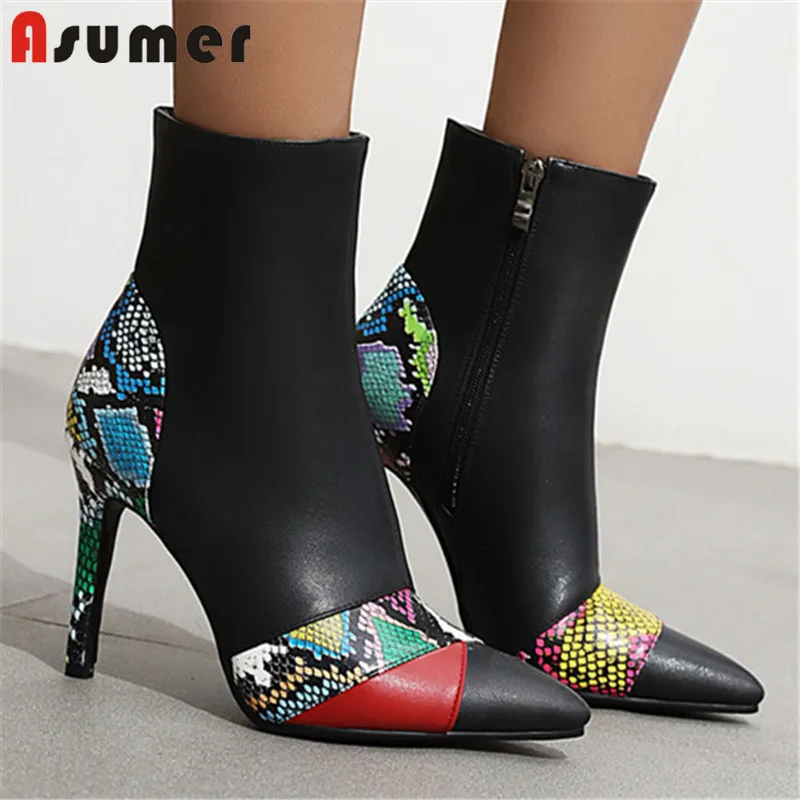Женские ботильоны со змеиным узором ASUMER праздничные на тонком высоком каблуке 10