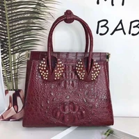 2020 aw luxury burgundy genuine alligator leather tote bag handbag fashion metal studs design handbag leather tote hand bag