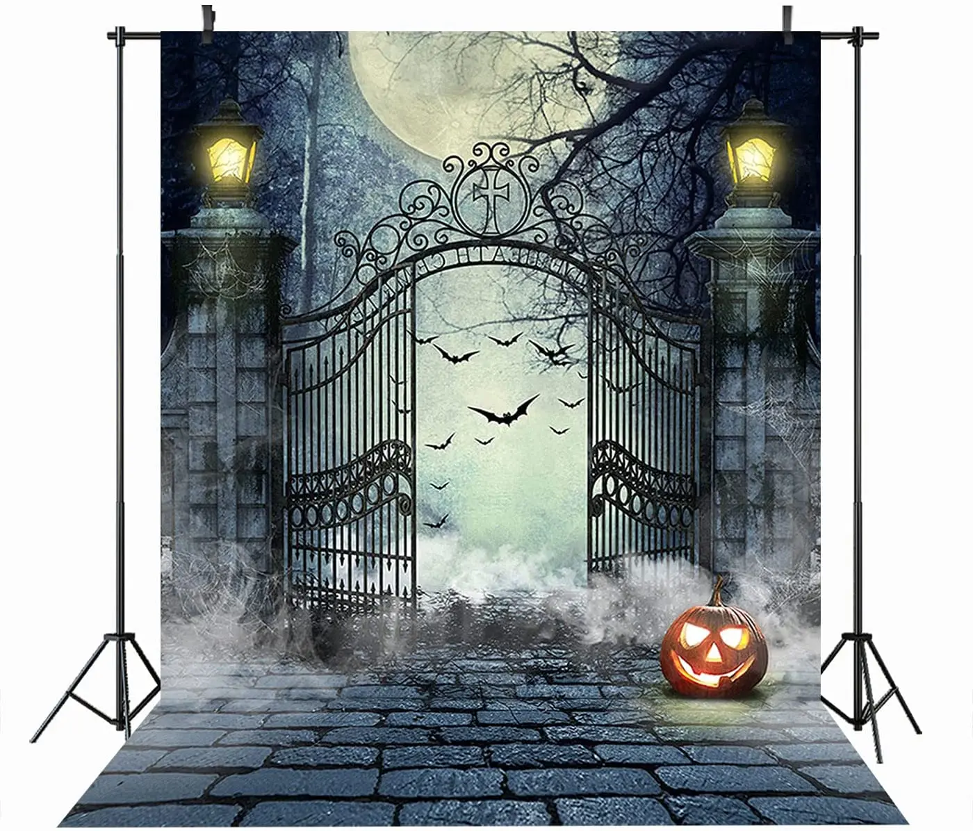 

Halloween Backdrops Iron Gate Moon Halloween Backdrop for Parties Pumpkin Bat Halloween Backdrop for Photography Scary Backdrop