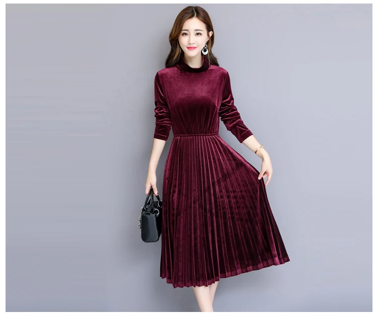 Женское велюровое платье винтажные плиссированные бархатные платья с высокой