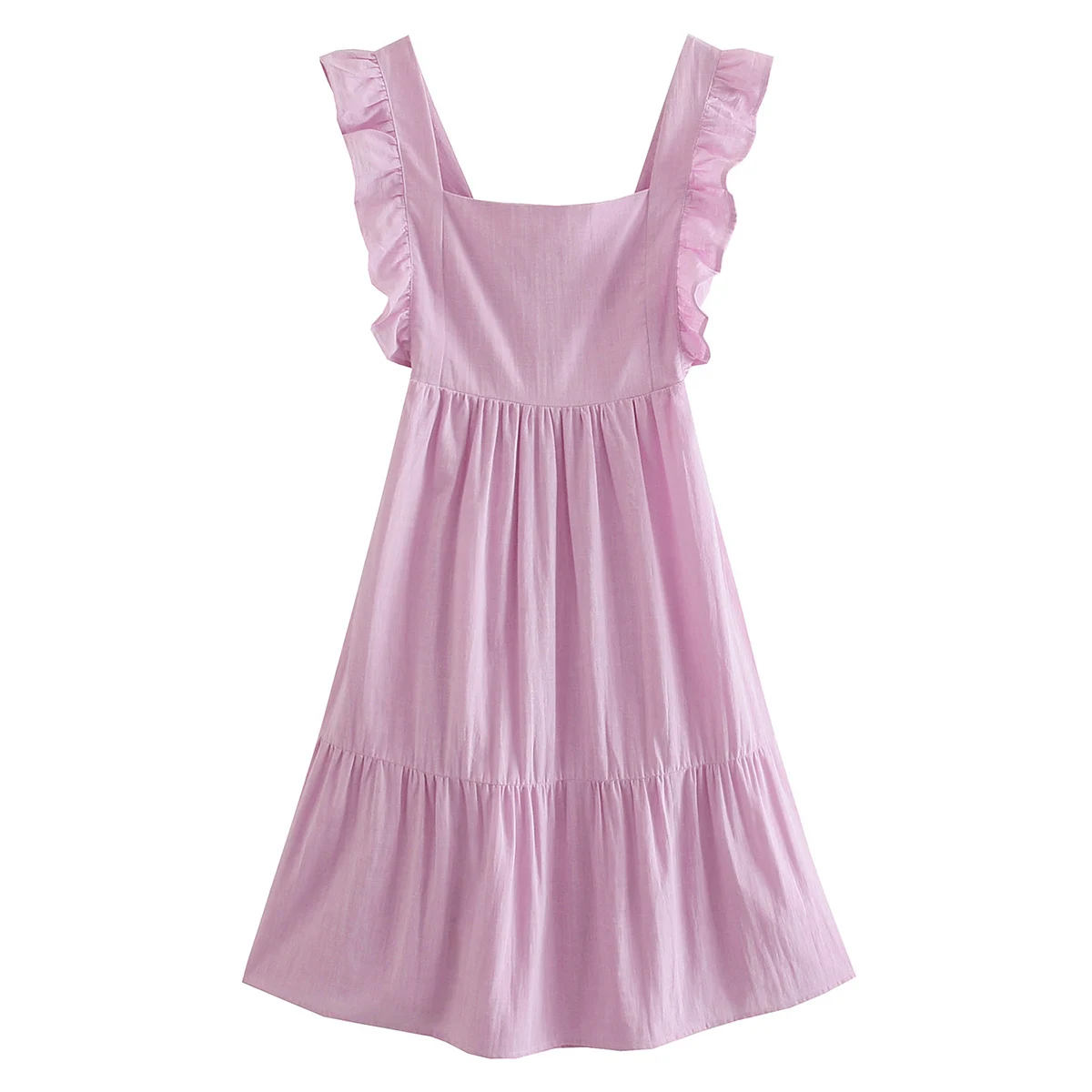 

Jastie Summer Boho Pink Women Mini Dress Ruffle Sleeveless Square Collar Waist Hollow Bow Lace-up Robe Sexy Party Dresses 2022