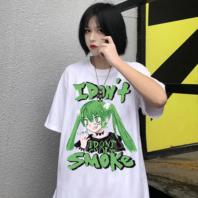 Harajuku Anime Printed Loose Women's Top is Dark Smoke Japanese Casual T-shirt Dark Color Factory Outlet Exclusive Summer Women